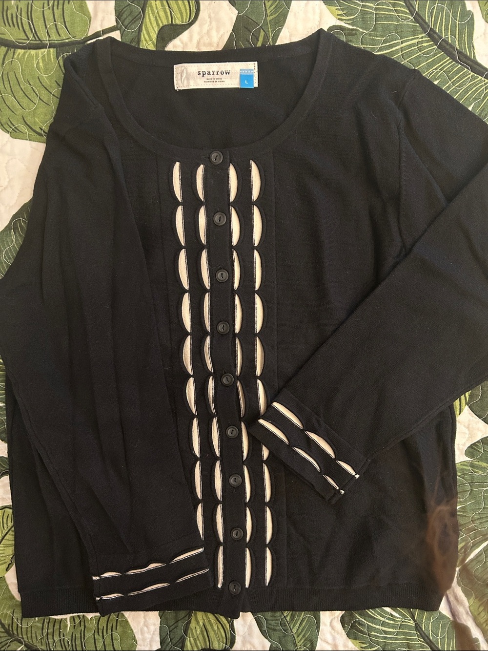 Anthropologie Black Cardigan with Cream Cutout Detail